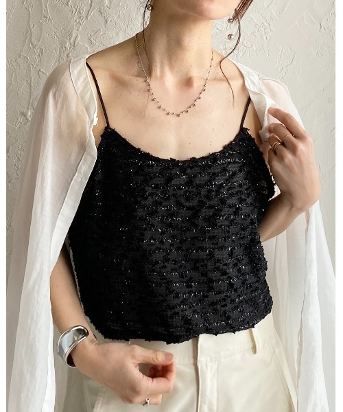 She's Closet(シーズクローゼット)の「ショート丈 ラメ ネップヤーン ジャガード キャミソール ビスチェ(キャミソール・レディース・ブラック/アイボリー・FREE)」の15枚目の写真