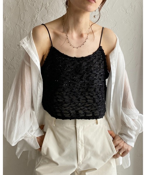 She's Closet(シーズクローゼット)の「ショート丈 ラメ ネップヤーン ジャガード キャミソール ビスチェ(キャミソール・レディース・ブラック/アイボリー・FREE)」の16枚目の写真