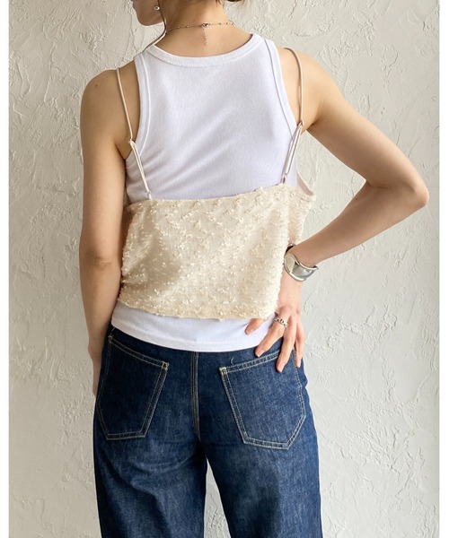 She's Closet(シーズクローゼット)の「ショート丈 ラメ ネップヤーン ジャガード キャミソール ビスチェ(キャミソール・レディース・ブラック/アイボリー・FREE)」の17枚目の写真