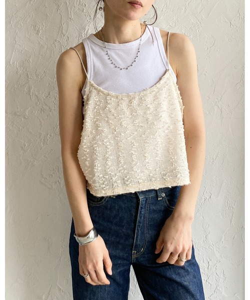 She's Closet(シーズクローゼット)の「ショート丈 ラメ ネップヤーン ジャガード キャミソール ビスチェ(キャミソール・レディース・ブラック/アイボリー・FREE)」の18枚目の写真