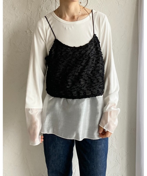 She's Closet(シーズクローゼット)の「ショート丈 ラメ ネップヤーン ジャガード キャミソール ビスチェ(キャミソール・レディース・ブラック/アイボリー・FREE)」の19枚目の写真