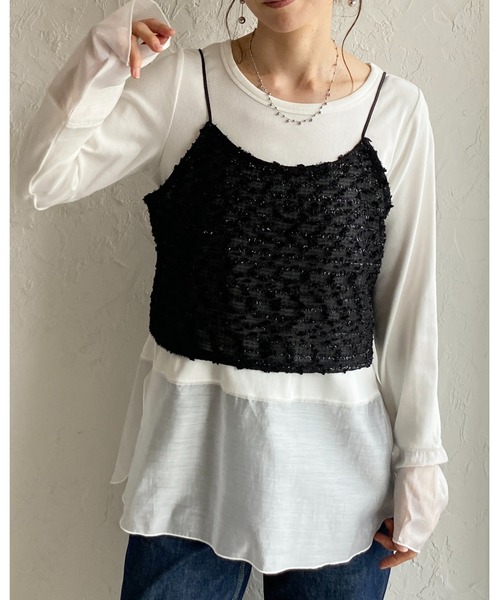 She's Closet(シーズクローゼット)の「ショート丈 ラメ ネップヤーン ジャガード キャミソール ビスチェ(キャミソール・レディース・ブラック/アイボリー・FREE)」の20枚目の写真