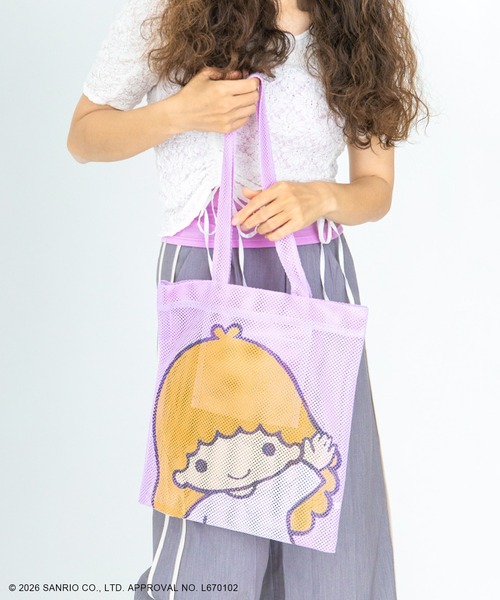 ACCOMMODE（アコモデ）の「サンリオキャラクターズ/カラップ フェイスアップメッシュトートバッグ（トートバッグ・レディース・ベージュ/パープル/ブラック/ブルー/グリーン/ブラウン・FREE）」の6枚目の写真