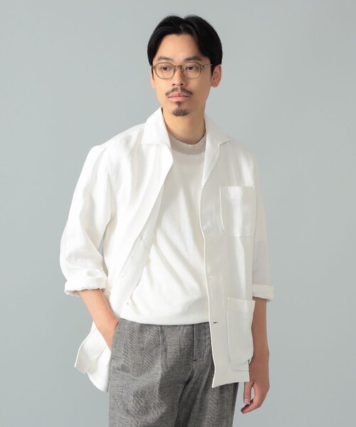 BEAMS F（ビームスエフ）の「【別注】Maria Santangelo / MARCELLO リネン シャツ ジャケット（その他アウター・メンズ・ネイビー/ホワイト・LARGE/SMALL/MEDIUM）」の2枚目の写真