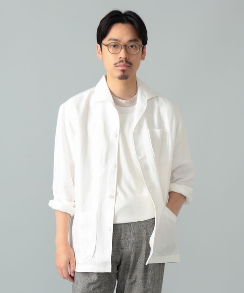 BEAMS F（ビームスエフ）の「【別注】Maria Santangelo / MARCELLO リネン シャツ ジャケット（その他アウター・メンズ・ネイビー/ホワイト・LARGE/SMALL/MEDIUM）」の3枚目の写真