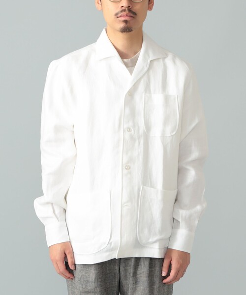 BEAMS F（ビームスエフ）の「【別注】Maria Santangelo / MARCELLO リネン シャツ ジャケット（その他アウター・メンズ・ネイビー/ホワイト・LARGE/SMALL/MEDIUM）」の4枚目の写真