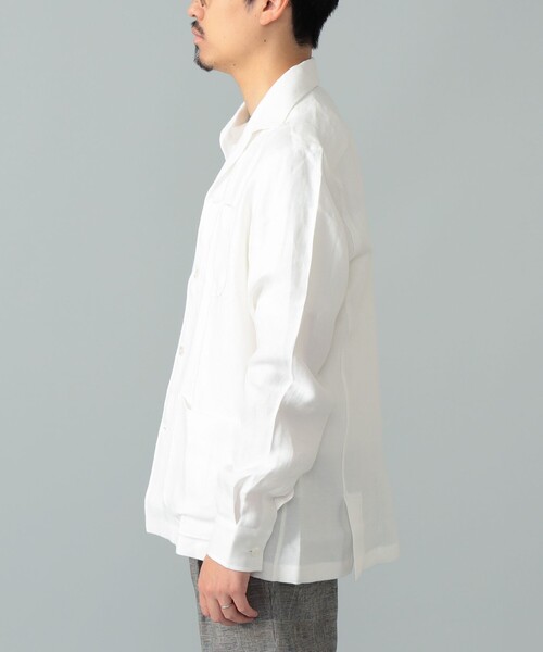 BEAMS F（ビームスエフ）の「【別注】Maria Santangelo / MARCELLO リネン シャツ ジャケット（その他アウター・メンズ・ネイビー/ホワイト・LARGE/SMALL/MEDIUM）」の5枚目の写真