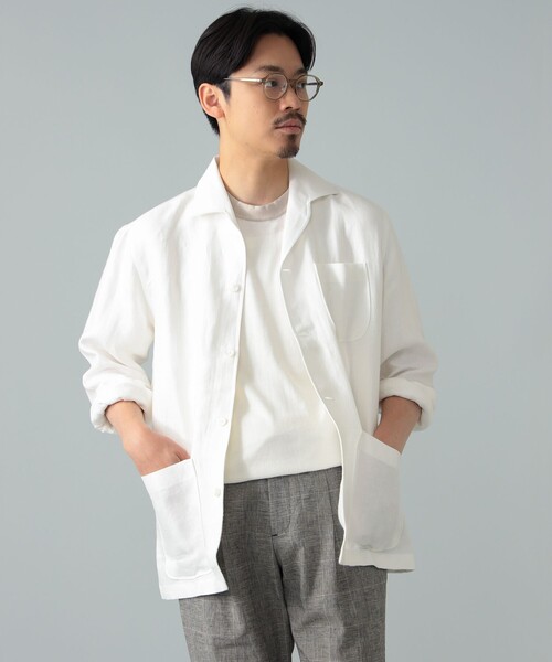 BEAMS F（ビームスエフ）の「【別注】Maria Santangelo / MARCELLO リネン シャツ ジャケット（その他アウター・メンズ・ネイビー/ホワイト・LARGE/SMALL/MEDIUM）」の9枚目の写真
