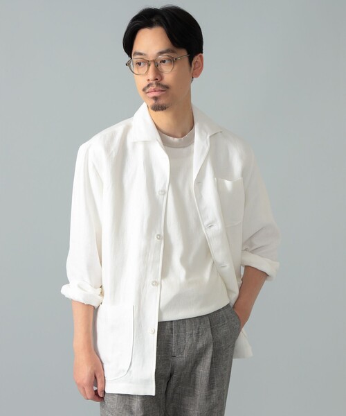 BEAMS F（ビームスエフ）の「【別注】Maria Santangelo / MARCELLO リネン シャツ ジャケット（その他アウター・メンズ・ネイビー/ホワイト・LARGE/SMALL/MEDIUM）」の10枚目の写真