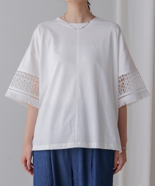 Bou Jeloud（ブージュルード）の「レーススリーブTシャツ（Tシャツ/カットソー・レディース・ブラウン/オフホワイト・FREE）」の14枚目の写真
