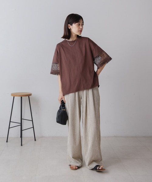 Bou Jeloud（ブージュルード）の「レーススリーブTシャツ（Tシャツ/カットソー・レディース・ブラウン/オフホワイト・FREE）」の17枚目の写真