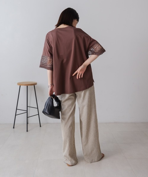 Bou Jeloud（ブージュルード）の「レーススリーブTシャツ（Tシャツ/カットソー・レディース・ブラウン/オフホワイト・FREE）」の18枚目の写真