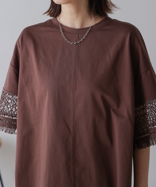 Bou Jeloud（ブージュルード）の「レーススリーブTシャツ（Tシャツ/カットソー・レディース・ブラウン/オフホワイト・FREE）」の19枚目の写真