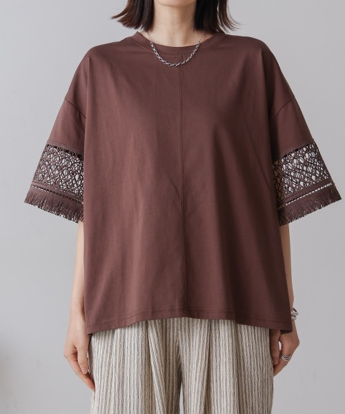 Bou Jeloud（ブージュルード）の「レーススリーブTシャツ（Tシャツ/カットソー・レディース・ブラウン/オフホワイト・FREE）」の20枚目の写真