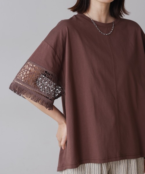 Bou Jeloud（ブージュルード）の「レーススリーブTシャツ（Tシャツ/カットソー・レディース・ブラウン/オフホワイト・FREE）」の21枚目の写真