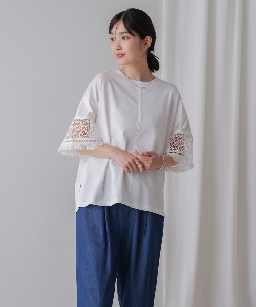 Bou Jeloud（ブージュルード）の「レーススリーブTシャツ（Tシャツ/カットソー・レディース・ブラウン/オフホワイト・FREE）」の16枚目の写真