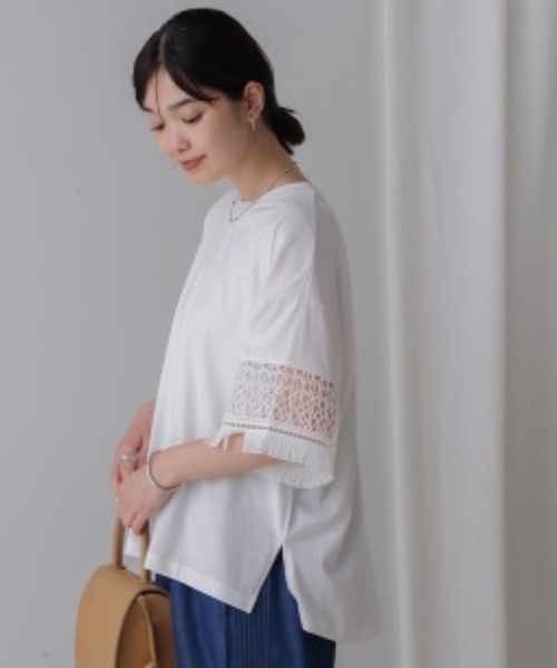 Bou Jeloud（ブージュルード）の「レーススリーブTシャツ（Tシャツ/カットソー・レディース・ブラウン/オフホワイト・FREE）」の6枚目の写真