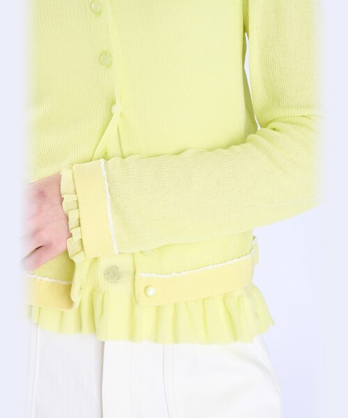To b. by agnes b.（トゥービーバイアニエスベー）の「シアー リブ 長袖 ニット カーディガン（カーディガン/ボレロ・レディース・イエロー・FREE）」の9枚目の写真