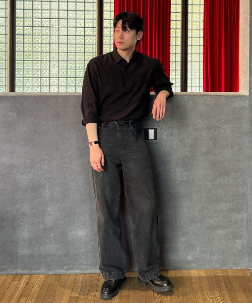 MINDBRIDGE（マインドブリッジ）の「[COUTURE]クリンクルストライプオーバーサイズシャツ - 2カラー（シャツ/ブラウス・メンズ・ブラック/ライトグレー・95/100/105/110）」の10枚目の写真