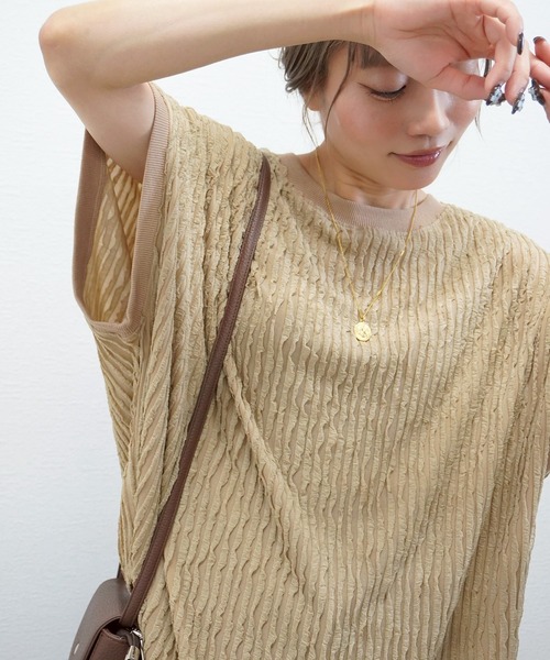 gossara(ゴサラ)の「【今売れてます】フリフリカットソー天竺編T(Tシャツ/カットソー・レディース・ブラック/オフホワイト/ベージュ/ブラウン・FREE)」の10枚目の写真