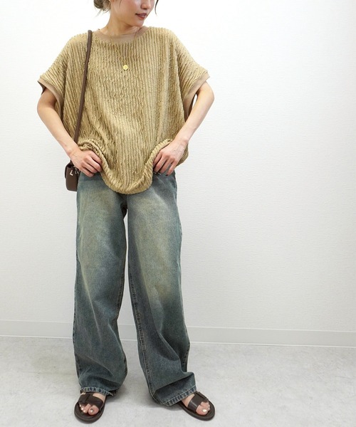 gossara(ゴサラ)の「【今売れてます】フリフリカットソー天竺編T(Tシャツ/カットソー・レディース・ブラック/オフホワイト/ベージュ/ブラウン・FREE)」の12枚目の写真