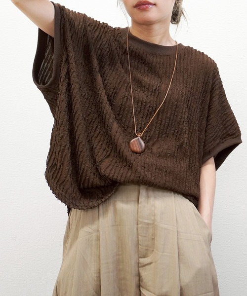 gossara(ゴサラ)の「【今売れてます】フリフリカットソー天竺編T(Tシャツ/カットソー・レディース・ブラック/オフホワイト/ベージュ/ブラウン・FREE)」の15枚目の写真
