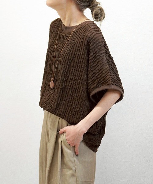 gossara(ゴサラ)の「【今売れてます】フリフリカットソー天竺編T(Tシャツ/カットソー・レディース・ブラック/オフホワイト/ベージュ/ブラウン・FREE)」の16枚目の写真