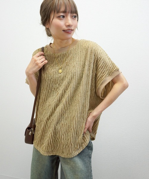 gossara(ゴサラ)の「【今売れてます】フリフリカットソー天竺編T(Tシャツ/カットソー・レディース・ブラック/オフホワイト/ベージュ/ブラウン・FREE)」の5枚目の写真