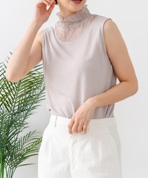 【C-FORTPOINT/フォートポイント】【1枚で華やか レースインナー】ハイネックレース切替タンクトップ インナー チラ見せ 重ね着 立ち襟 華やか 上品 きれいめ