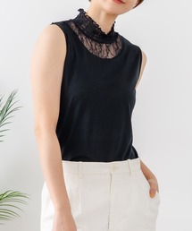 【C-FORTPOINT/フォートポイント】【1枚で華やか レースインナー】ハイネックレース切替タンクトップ インナー チラ見せ 重ね着 立ち襟 華やか 上品 きれいめ