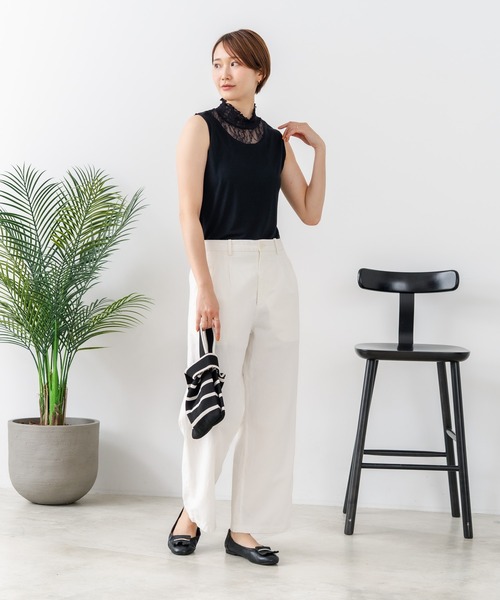 fort point(フォーポイント)の「【C-FORTPOINT/フォートポイント】【1枚で華やか レースインナー】ハイネックレース切替タンクトップ インナー チラ見せ 重ね着 立ち襟 華やか 上品 きれいめ(タンクトップ・レディース・ライトグレー/ブラック/ピンク/グリーン/アイボリー・FREE)」の6枚目の写真