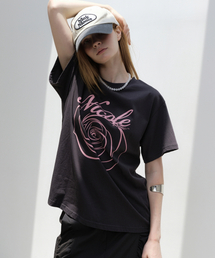 NICOLE ROSE SLEEVE TOP_CHARCOAL PINK