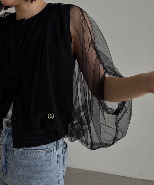 CAPRICIEUX LE'MAGE(カプリシューレマージュ)の「〈C.L〉チュールレイヤードノースリニット(Tシャツ/カットソー・レディース・ブラック/ホワイト・FREE)」の1枚目の写真