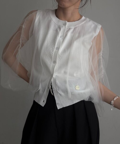 CAPRICIEUX LE'MAGE(カプリシューレマージュ)の「〈C.L〉チュールレイヤードノースリニット(Tシャツ/カットソー・レディース・ブラック/ホワイト・FREE)」の7枚目の写真
