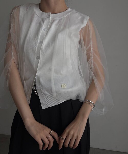 CAPRICIEUX LE'MAGE(カプリシューレマージュ)の「〈C.L〉チュールレイヤードノースリニット(Tシャツ/カットソー・レディース・ブラック/ホワイト・FREE)」の11枚目の写真
