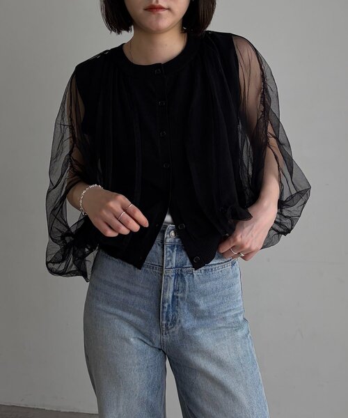 CAPRICIEUX LE'MAGE(カプリシューレマージュ)の「〈C.L〉チュールレイヤードノースリニット(Tシャツ/カットソー・レディース・ブラック/ホワイト・FREE)」の15枚目の写真