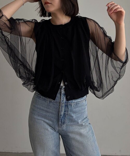 CAPRICIEUX LE'MAGE(カプリシューレマージュ)の「〈C.L〉チュールレイヤードノースリニット(Tシャツ/カットソー・レディース・ブラック/ホワイト・FREE)」の18枚目の写真