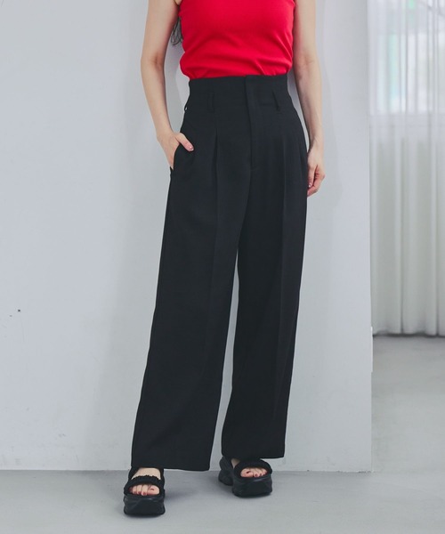 mysty woman(ミスティウーマン)の「パターンキリカエストレートパンツ 826866(スラックス・レディース・ベージュ系その他/オフホワイト/ブラック・FREE)」の2枚目の写真