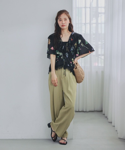 mysty woman(ミスティウーマン)の「パターンキリカエストレートパンツ 826866(スラックス・レディース・ベージュ系その他/オフホワイト/ブラック・FREE)」の5枚目の写真