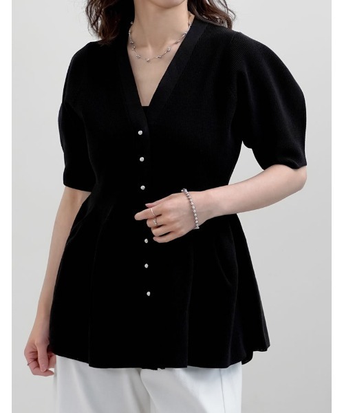 Re:EDIT（リエディ）の「[洗濯機で洗える]スポンジニットペプラムハーフスリーブカーディガン（カーディガン/ボレロ・レディース・ブラック/モカ/ネイビー/レッド/ホワイト・MEDIUM/LARGE）」の18枚目の写真
