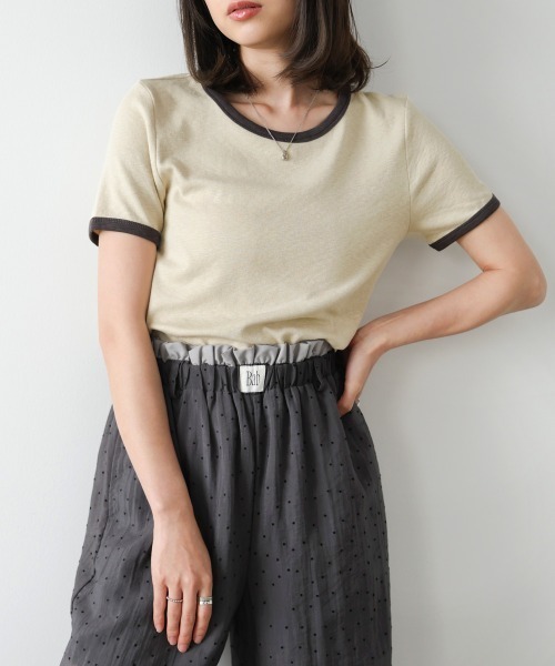 Bab（バブ）の「配色リンガーＴシャツ（Tシャツ/カットソー・レディース・イエロー/杢グレー/チャコールグレー・M）」の3枚目の写真