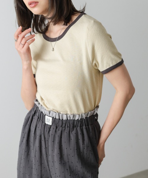 Bab（バブ）の「配色リンガーＴシャツ（Tシャツ/カットソー・レディース・イエロー/杢グレー/チャコールグレー・M）」の4枚目の写真