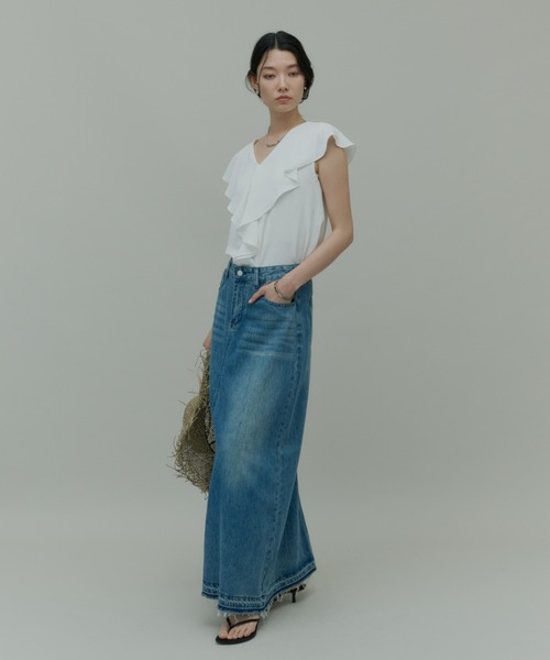 Plumel（プルメル）の「Stretch Denim Maxi Skirt / ストレッチデニムマキシスカート（デニムスカート・レディース・ライトブルー/ブルー・MEDIUM/LARGE）」の15枚目の写真