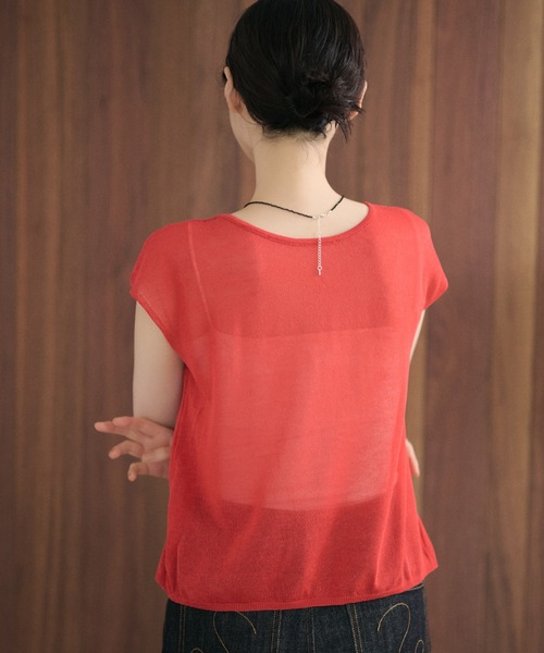 LAULEN（ローレン）の「sheer layered knit pullover /シアーレイヤード風ニットプルオーバー（ニット/セーター・レディース・グレー/チャコールグレー/レッド/アイボリー/ピンク・FREE）」の7枚目の写真