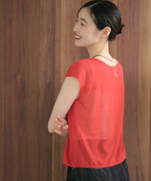 LAULEN（ローレン）の「sheer layered knit pullover /シアーレイヤード風ニットプルオーバー（ニット/セーター・レディース・グレー/チャコールグレー/レッド/アイボリー/ピンク・FREE）」の8枚目の写真