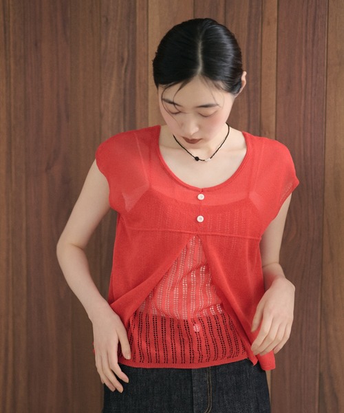 LAULEN（ローレン）の「sheer layered knit pullover /シアーレイヤード風ニットプルオーバー（ニット/セーター・レディース・グレー/チャコールグレー/レッド/アイボリー/ピンク・FREE）」の17枚目の写真