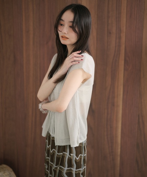LAULEN（ローレン）の「sheer layered knit pullover /シアーレイヤード風ニットプルオーバー（ニット/セーター・レディース・グレー/チャコールグレー/レッド/アイボリー/ピンク・FREE）」の20枚目の写真