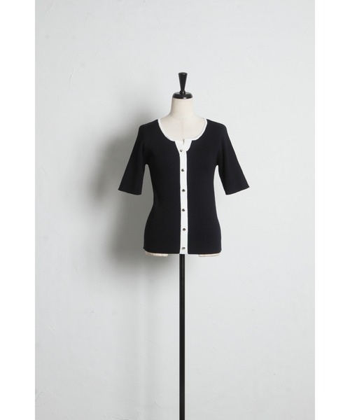 tocco closet(トッコ クローゼット)の「【ZOZO限定】接触冷感ヘンリーネック配色半袖リブニットトップス(Tシャツ/カットソー・レディース・オフホワイト/その他/ネイビー/その他1・M)」の21枚目の写真