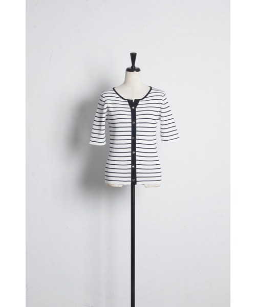 tocco closet(トッコ クローゼット)の「【ZOZO限定】接触冷感ヘンリーネック配色半袖リブニットトップス(Tシャツ/カットソー・レディース・オフホワイト/その他/ネイビー/その他1・M)」の19枚目の写真