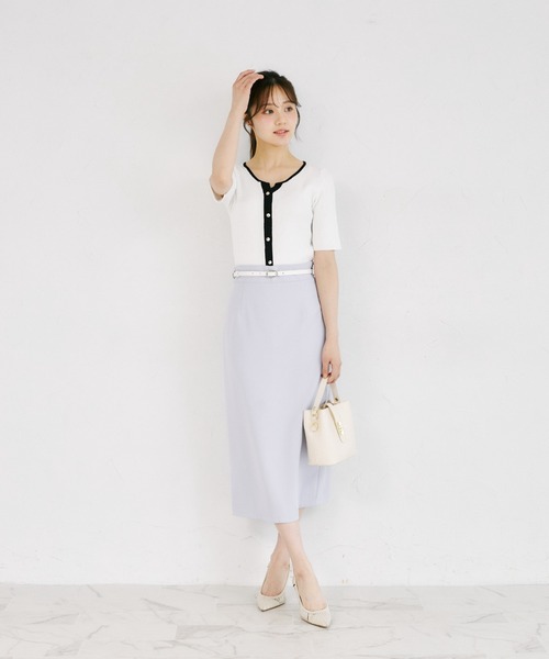 tocco closet(トッコ クローゼット)の「【ZOZO限定】接触冷感ヘンリーネック配色半袖リブニットトップス(Tシャツ/カットソー・レディース・オフホワイト/その他/ネイビー/その他1・M)」の13枚目の写真